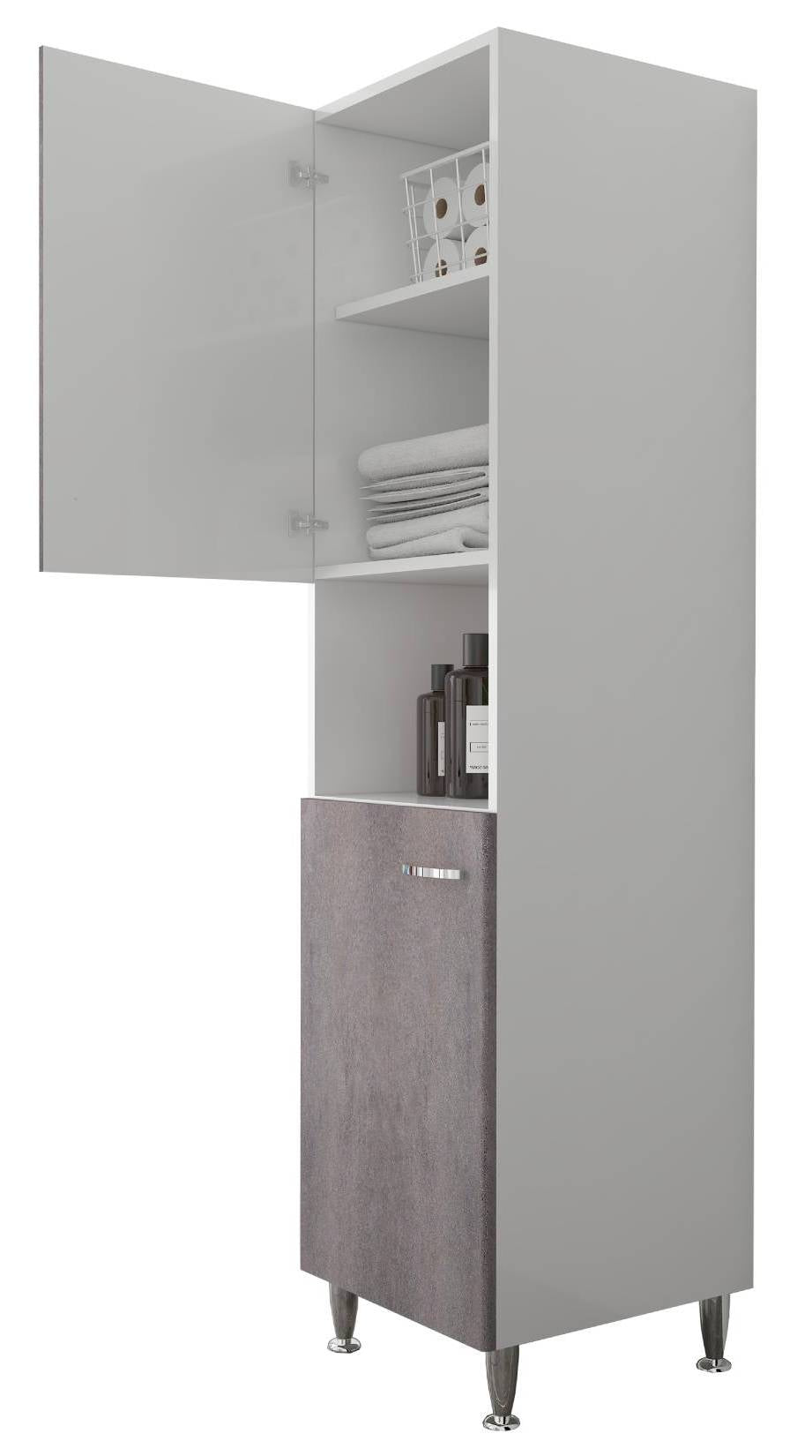 Negrari Comfort FC3006DCGDX Colonna Bianco Corten Grigio 45x50 H185 cm Per Interno Lavanderia Bagno Mobile a Terra Montato in Legno Nobilitato Idrofugo Piedini Apertura Ante Battenti Angoli Squadrati Sportelli Chiusura Rallentata Maniglie Destra Ripiano