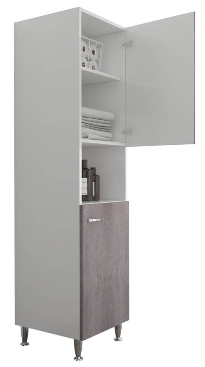 Negrari Comfort FC3006DCGSX Colonna Bianco Corten Grigio 45x50 H185 cm Per Interno Lavanderia Bagno Mobile a Terra Montato in Legno Nobilitato Idrofugo Piedini Apertura Ante Battenti Angoli Squadrati Sportelli Chiusura Rallentata Maniglie Sinistra Ripiano