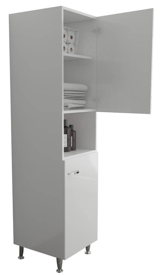 Negrari Comfort FC3006DSX Colonna Colore Bianco Lucido 45x50 H185 cm Per Interno Lavanderia Bagno Mobile a Terra Montato in Legno Nobilitato Idrofugo Piedini Apertura 2 Ante Battenti Angoli Squadrati Sportelli Chiusura Rallentata Maniglie Sinistra Ripiano