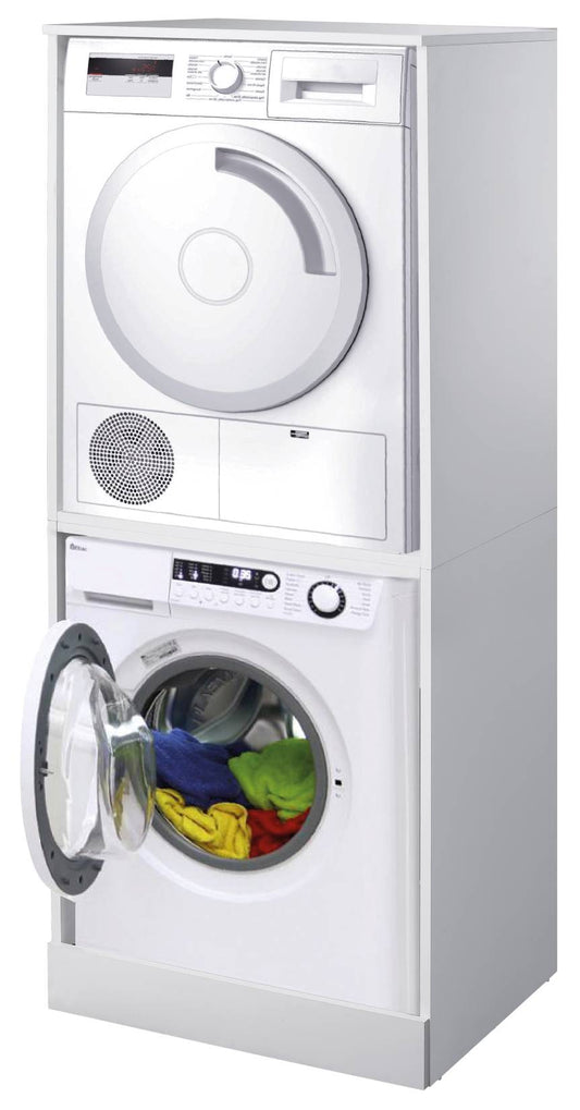 Negrari Double 6008ALK Mobile Porta Lavatrice e Asciugatrice Verticale Doppio in Legno Nobilitato Idrofugo W100 Colore Bianco Per Interno Fornito In Kit Di Montaggio a Due Scomparti Piedini Regolabili Zoccolo Frontale Estraibile Misura 70x60 H179 cm