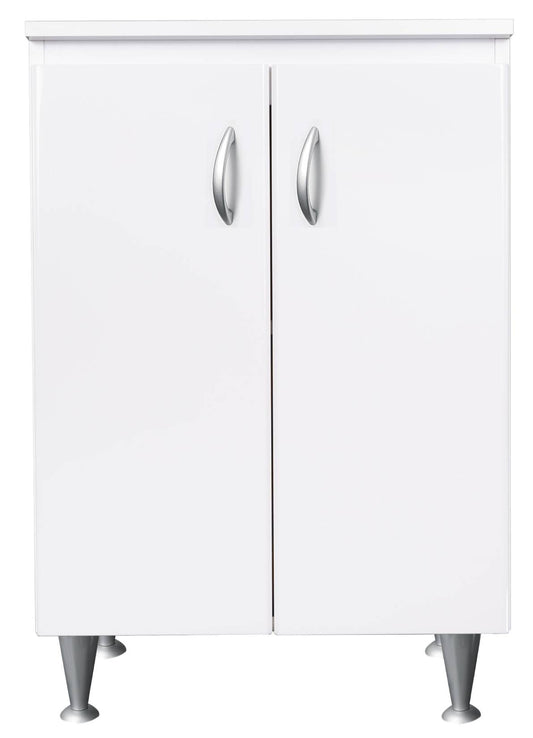 Negrari Eco FB6002 Base 2 Ante Colore Bianco 60x50 H85 cm Per Interno Lavanderia Bagno Mobile Terra Montato in Legno Nobilitato Idrofugo Piedini Regolabili Apertura 2 Ante Battente Angoli Squadrati Maniglie Stondate Satinate Posizione Ripiano Regolabile