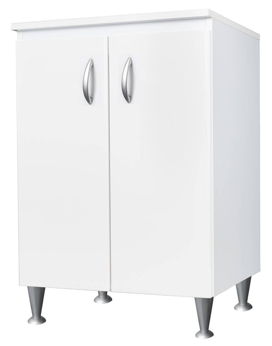 Negrari Eco FB6002 Base 2 Ante Colore Bianco 60x50 H85 cm Per Interno Lavanderia Bagno Mobile Terra Montato in Legno Nobilitato Idrofugo Piedini Regolabili Apertura 2 Ante Battente Angoli Squadrati Maniglie Stondate Satinate Posizione Ripiano Regolabile