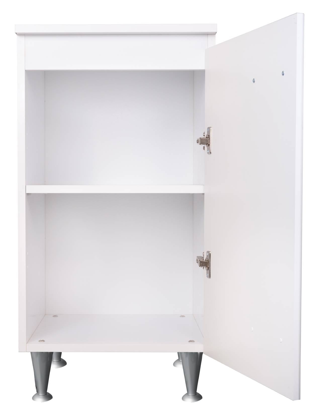 Negrari Eco FB6006 Base 1 Anta Colore Bianco 45x50 H85 cm Per Interno Lavanderia Bagno Mobile a Terra Montato in Legno Nobilitato Idrofugo Piedini Regolabili Apertura Anta Battente Angoli Squadrati Maniglia Stondata Satinata Posizione Ripiano Regolabile
