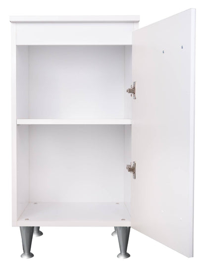 Negrari Eco FB6006 Base 1 Anta Colore Bianco 45x50 H85 cm Per Interno Lavanderia Bagno Mobile a Terra Montato in Legno Nobilitato Idrofugo Piedini Regolabili Apertura Anta Battente Angoli Squadrati Maniglia Stondata Satinata Posizione Ripiano Regolabile