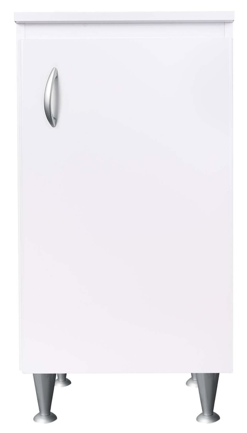 Negrari Eco FB6006 Base 1 Anta Colore Bianco 45x50 H85 cm Per Interno Lavanderia Bagno Mobile a Terra Montato in Legno Nobilitato Idrofugo Piedini Regolabili Apertura Anta Battente Angoli Squadrati Maniglia Stondata Satinata Posizione Ripiano Regolabile