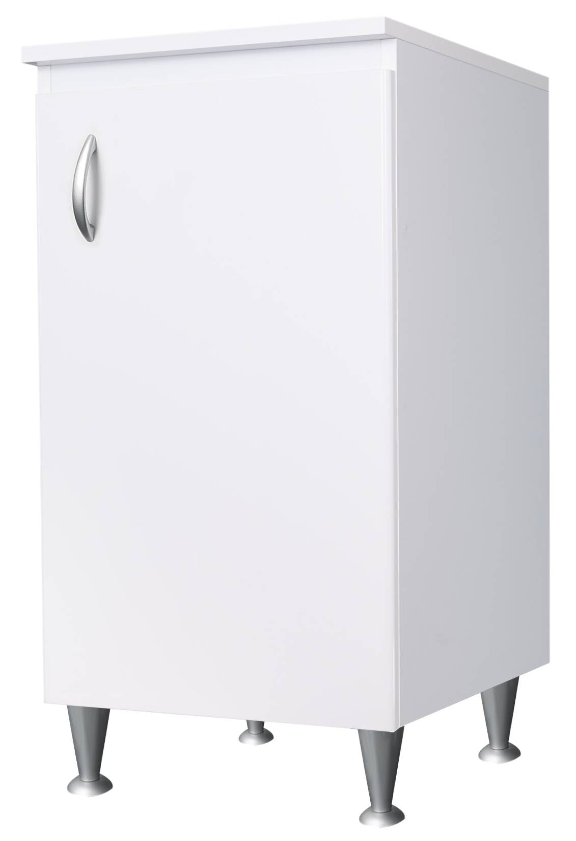 Negrari Eco FB6006 Base 1 Anta Colore Bianco 45x50 H85 cm Per Interno Lavanderia Bagno Mobile a Terra Montato in Legno Nobilitato Idrofugo Piedini Regolabili Apertura Anta Battente Angoli Squadrati Maniglia Stondata Satinata Posizione Ripiano Regolabile
