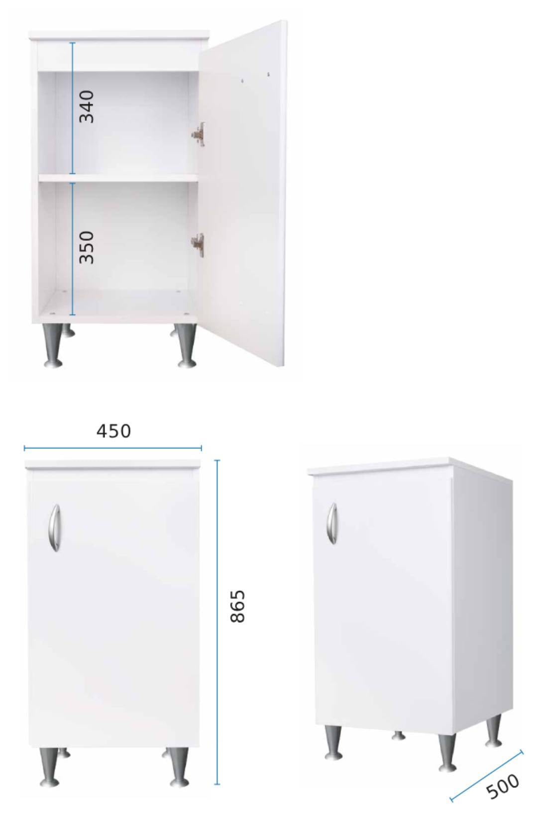 Negrari Eco FB6006 Base 1 Anta Colore Bianco 45x50 H85 cm Per Interno Lavanderia Bagno Mobile a Terra Montato in Legno Nobilitato Idrofugo Piedini Regolabili Apertura Anta Battente Angoli Squadrati Maniglia Stondata Satinata Posizione Ripiano Regolabile