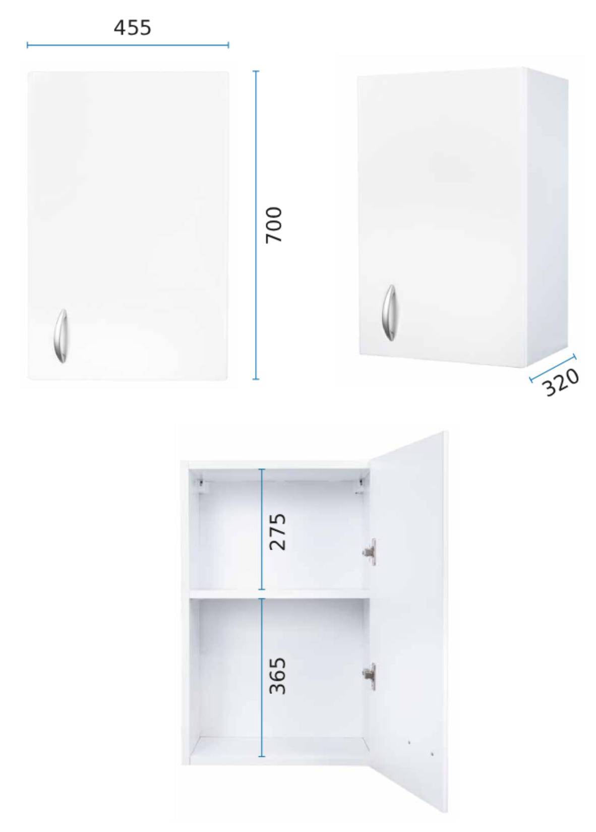 Negrari Eco FH645 Pensile 1 Anta Colore Bianco 45,5x32 H70 cm Per Lavanderia Interno Mobile Armadio Sospeso Piccolo Compatto Montato in Legno Nobilitato Idrofugo Apertura Sportello Battente Angoli Squadrati Maniglia Stondata Satinata Ripiano Regolabile