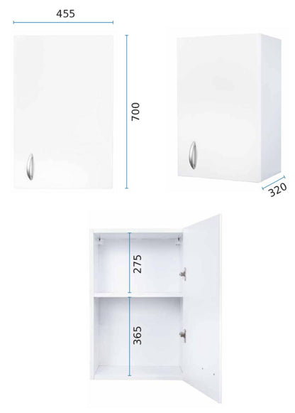 Negrari Eco FH645 Pensile 1 Anta Colore Bianco 45,5x32 H70 cm Per Lavanderia Interno Mobile Armadio Sospeso Piccolo Compatto Montato in Legno Nobilitato Idrofugo Apertura Sportello Battente Angoli Squadrati Maniglia Stondata Satinata Ripiano Regolabile