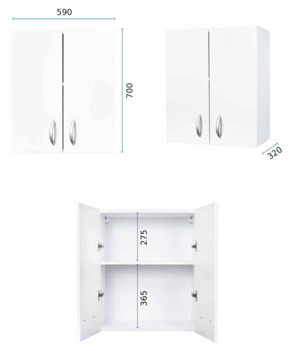 Negrari Eco FH660 Pensile 2 Ante Colore Bianco 59x32 H70 cm Per Interno Lavanderia Mobile Armadio Sospeso Parete Montato in Legno Nobilitato Idrofugo Chiusura Due Sportelli Battente Angoli Squadrati Maniglie Stondate Satinate Posizione Ripiano Regolabile