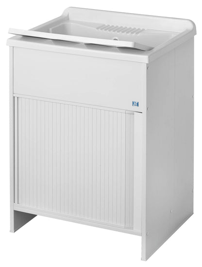 Negrari Esterni Roc 4002 Lavatoio Colore Bianco 60x50 H85 cm Mobile in PVC Chiusura a Serrandina Vasca e Asse di Lavaggio in Polipropilene Fornito Montato Piedini Regolabili Per Lavanderia Interno ed Esterno Ambienti Umidi Completo di Scarico Sifone