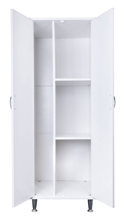 Negrari Lux FC9042D Colonna Colore Bianco 60x49 H162,5 cm Mobile Armadio a Terra in PVC Fornito Montato Resistente All'Acqua Adatto Per Interno Esterno Lavanderia Bagno Luoghi Umidi Con Piedini Alti 12 cm Apertura 2 Ante Battenti Maniglie Cromate Ripiani