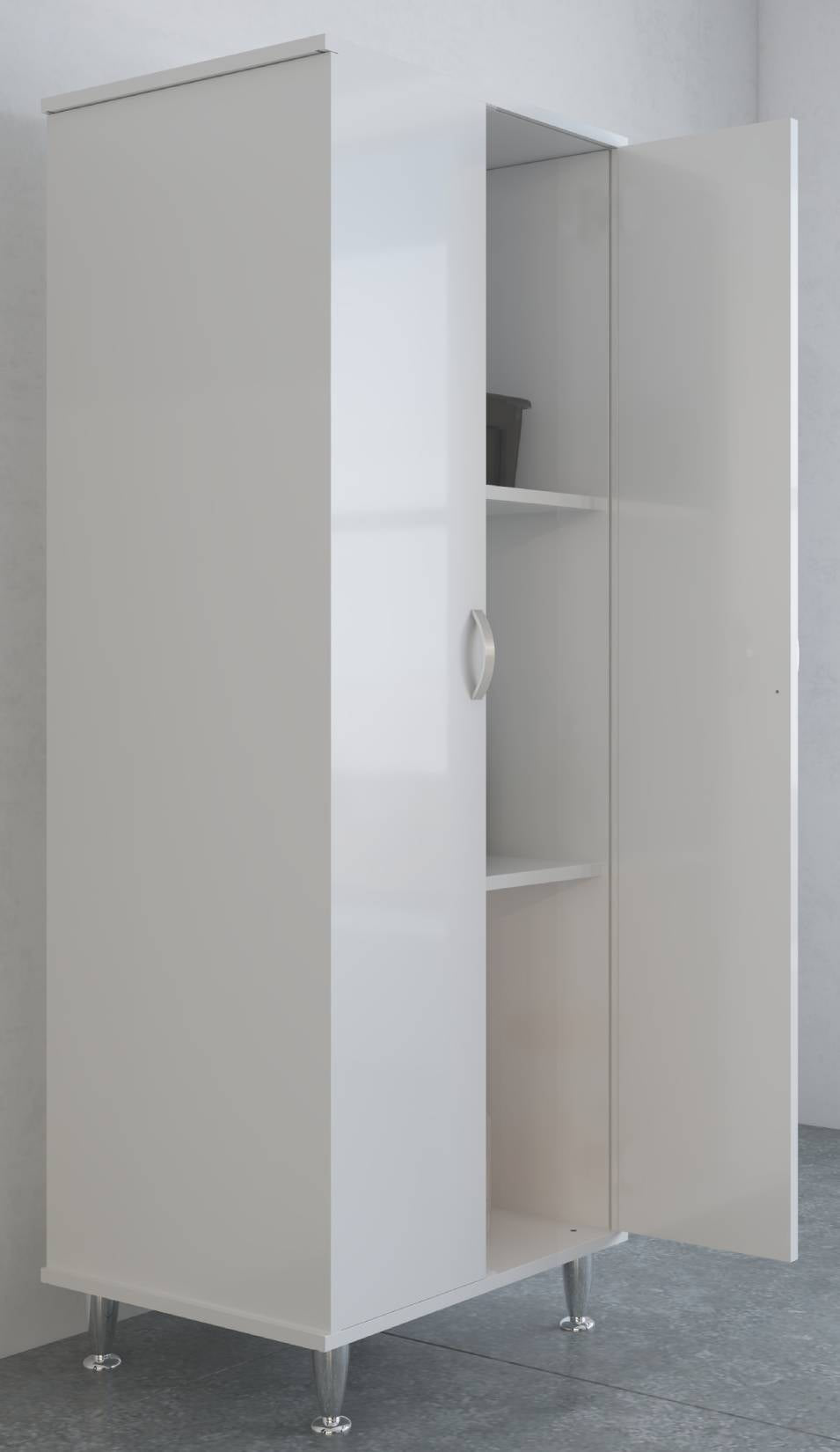 Negrari Lux FC9042D Colonna Colore Bianco 60x49 H162,5 cm Mobile Armadio a Terra in PVC Fornito Montato Resistente All'Acqua Adatto Per Interno Esterno Lavanderia Bagno Luoghi Umidi Con Piedini Alti 12 cm Apertura 2 Ante Battenti Maniglie Cromate Ripiani