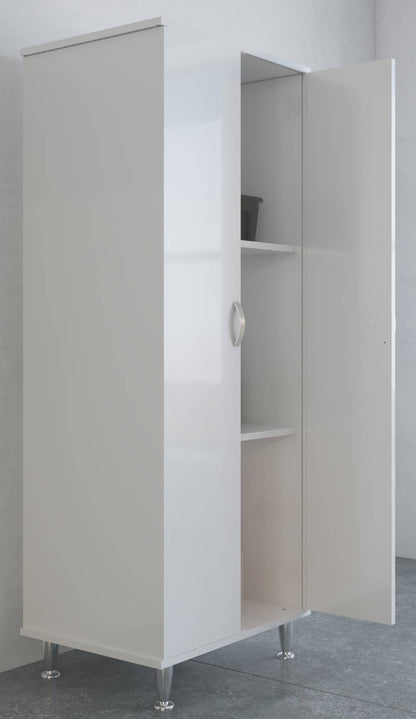 Negrari Lux FC9042D Colonna Colore Bianco 60x49 H162,5 cm Mobile Armadio a Terra in PVC Fornito Montato Resistente All'Acqua Adatto Per Interno Esterno Lavanderia Bagno Luoghi Umidi Con Piedini Alti 12 cm Apertura 2 Ante Battenti Maniglie Cromate Ripiani