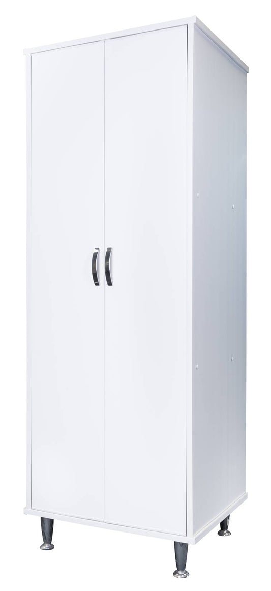 Negrari Lux FC9042D Colonna Colore Bianco 60x49 H162,5 cm Mobile Armadio a Terra in PVC Fornito Montato Resistente All'Acqua Adatto Per Interno Esterno Lavanderia Bagno Luoghi Umidi Con Piedini Alti 12 cm Apertura 2 Ante Battenti Maniglie Cromate Ripiani