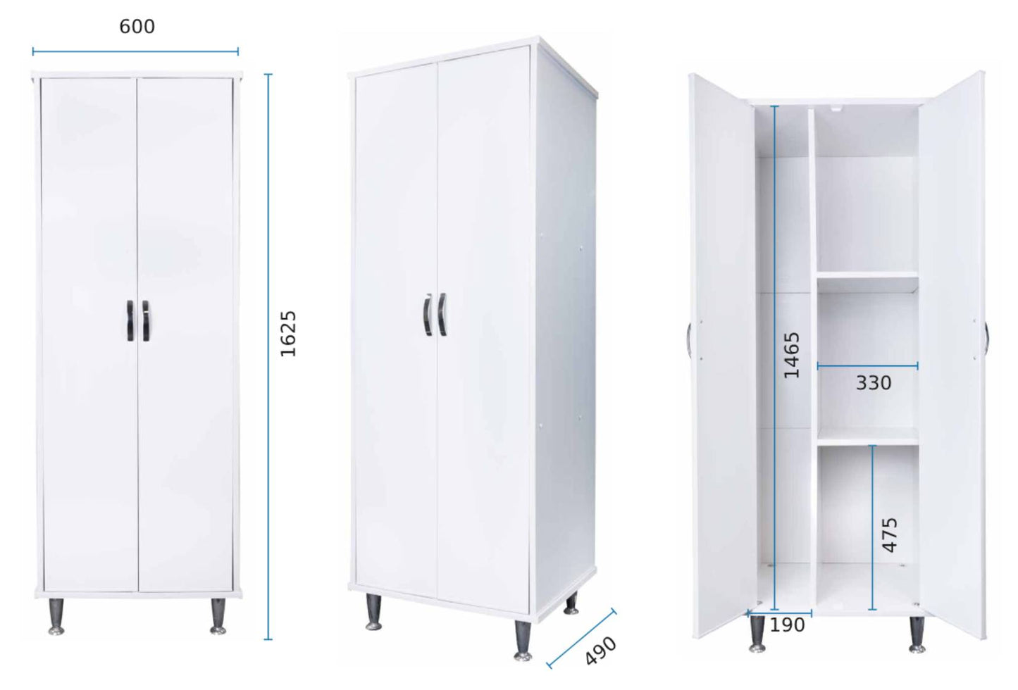 Negrari Lux FC9042D Colonna Colore Bianco 60x49 H162,5 cm Mobile Armadio a Terra in PVC Fornito Montato Resistente All'Acqua Adatto Per Interno Esterno Lavanderia Bagno Luoghi Umidi Con Piedini Alti 12 cm Apertura 2 Ante Battenti Maniglie Cromate Ripiani