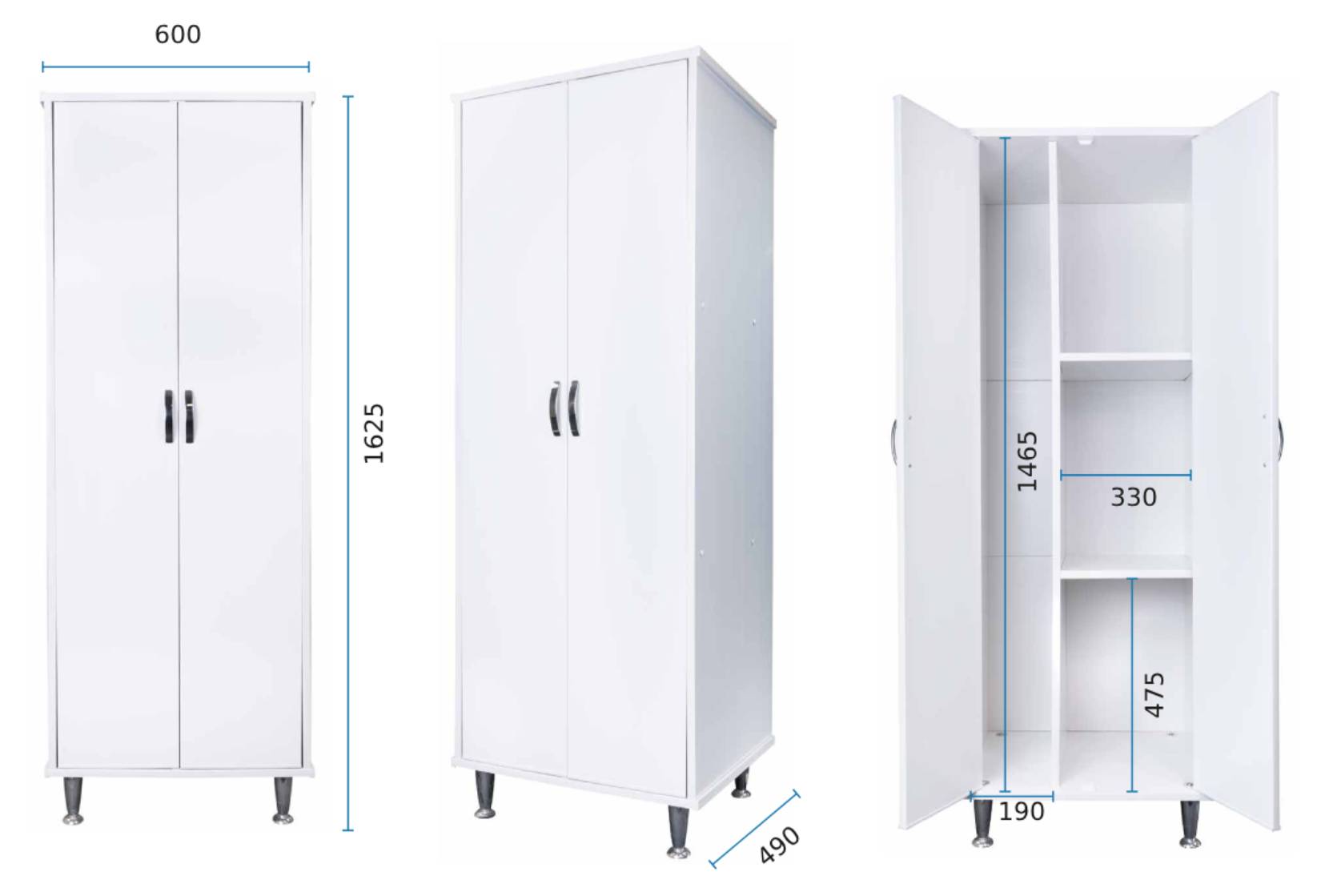 Negrari Lux FC9042D Colonna Colore Bianco 60x49 H162,5 cm Mobile Armadio a Terra in PVC Fornito Montato Resistente All'Acqua Adatto Per Interno Esterno Lavanderia Bagno Luoghi Umidi Con Piedini Alti 12 cm Apertura 2 Ante Battenti Maniglie Cromate Ripiani