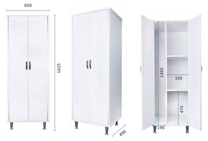 Negrari Lux FC9042D Colonna Colore Bianco 60x49 H162,5 cm Mobile Armadio a Terra in PVC Fornito Montato Resistente All'Acqua Adatto Per Interno Esterno Lavanderia Bagno Luoghi Umidi Con Piedini Alti 12 cm Apertura 2 Ante Battenti Maniglie Cromate Ripiani