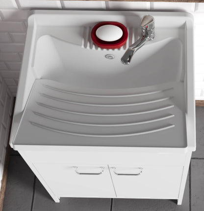 Negrari Garden 9002 Lavatoio Colore Bianco 60x50 H85 cm Mobile in PVC Resistente All’Acqua Apertura Battente Vasca Asse Lavaggio Polipropilene Fornito Montato Piedini Regolabili Per Lavanderia Interno Esterno Ambienti Umidi Con Scarico Sifone Troppopieno