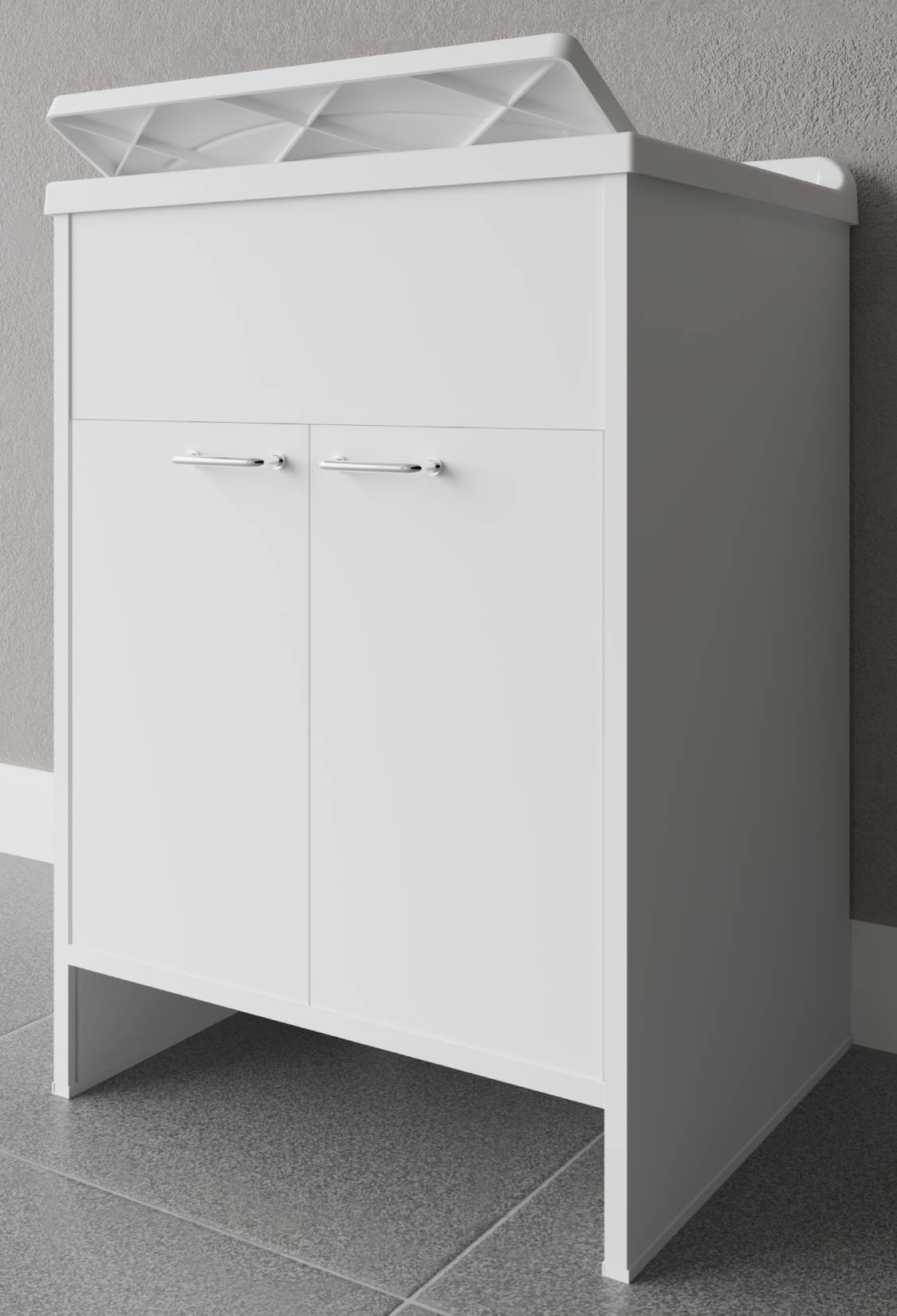 Negrari Kit Garden 9002K Mobile Lavatoio Lavapanni Misura L60P50H85 60x50 H85 CM Bianco Montaggio Lavanderia Bagno Anta Sportello Battente Interno Esterno Pilozzo Vasca Asse Lavaggio Lavabo Plastica Resina PVC Sifone Resistente Acqua Umidità Pioggia Sole