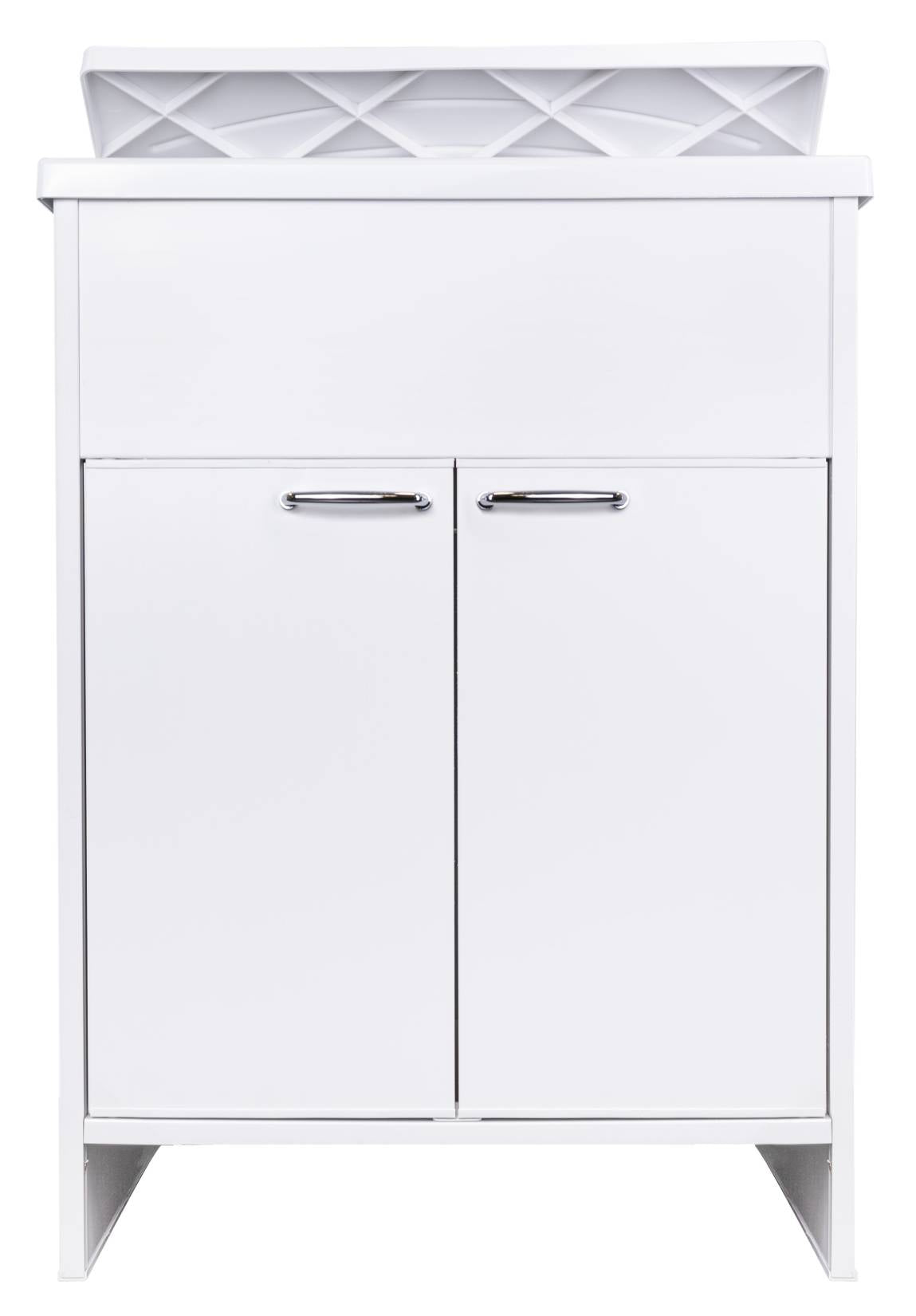 Negrari Kit Garden 9002K Mobile Lavatoio Lavapanni Misura L60P50H85 60x50 H85 CM Bianco Montaggio Lavanderia Bagno Anta Sportello Battente Interno Esterno Pilozzo Vasca Asse Lavaggio Lavabo Plastica Resina PVC Sifone Resistente Acqua Umidità Pioggia Sole