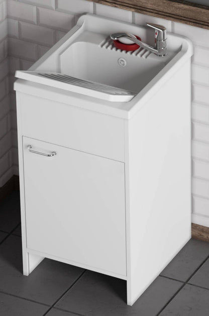 Negrari Garden 9003 Lavatoio Colore Bianco 50x50 H85 cm Mobile in PVC Resistente All’Acqua Apertura Battente Vasca Asse Lavaggio Polipropilene Fornito Montato Piedini Regolabili Per Lavanderia Interno Esterno Ambienti Umidi Con Scarico Sifone Troppopieno