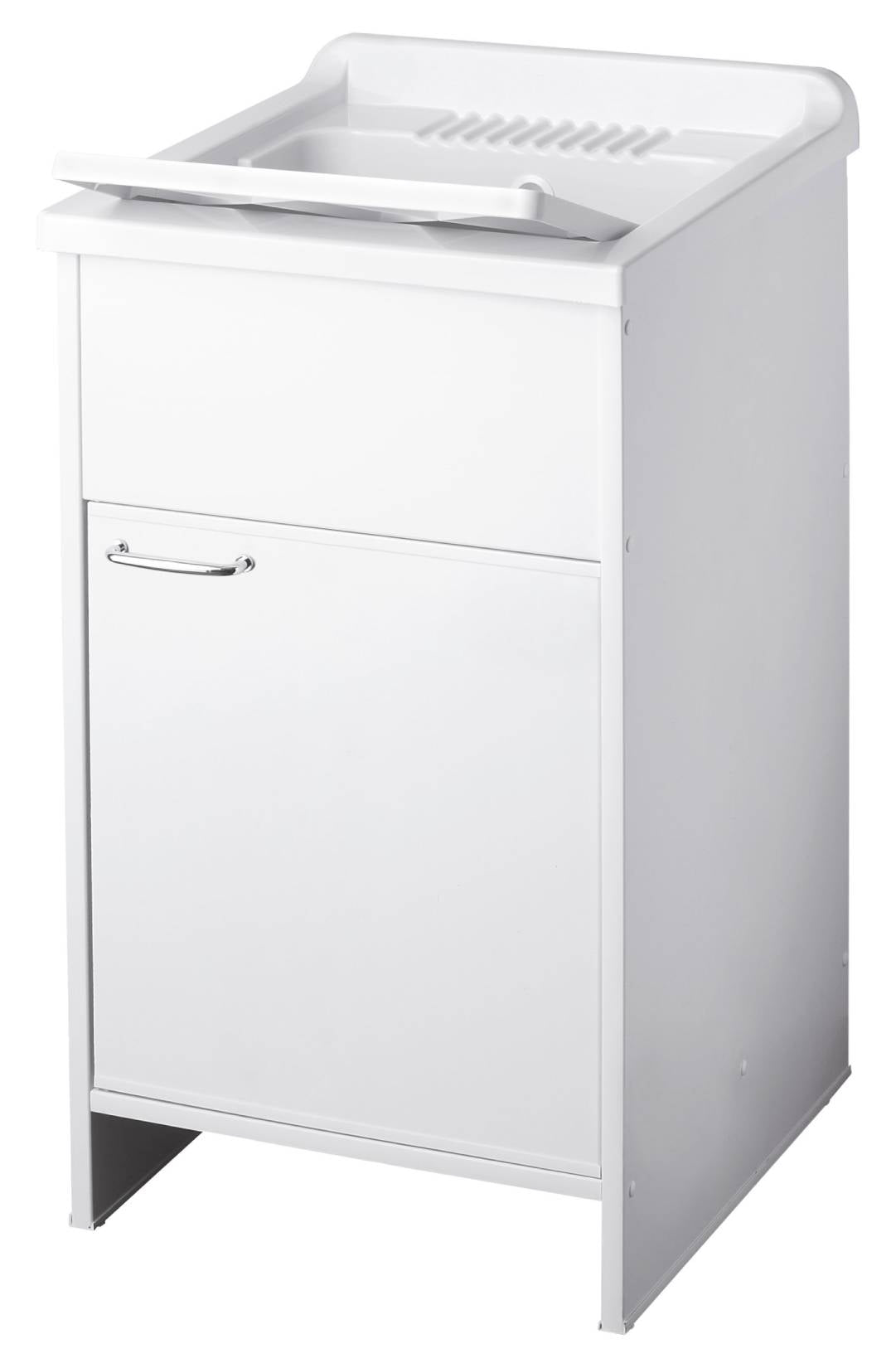 Negrari Garden 9003 Lavatoio Colore Bianco 50x50 H85 cm Mobile in PVC Resistente All’Acqua Apertura Battente Vasca Asse Lavaggio Polipropilene Fornito Montato Piedini Regolabili Per Lavanderia Interno Esterno Ambienti Umidi Con Scarico Sifone Troppopieno