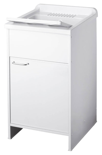 Negrari Garden 9003 Lavatoio Colore Bianco 50x50 H85 cm Mobile in PVC Resistente All’Acqua Apertura Battente Vasca Asse Lavaggio Polipropilene Fornito Montato Piedini Regolabili Per Lavanderia Interno Esterno Ambienti Umidi Con Scarico Sifone Troppopieno