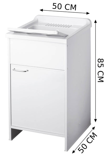 Negrari Garden 9003 Lavatoio Colore Bianco 50x50 H85 cm Mobile in PVC Resistente All’Acqua Apertura Battente Vasca Asse Lavaggio Polipropilene Fornito Montato Piedini Regolabili Per Lavanderia Interno Esterno Ambienti Umidi Con Scarico Sifone Troppopieno