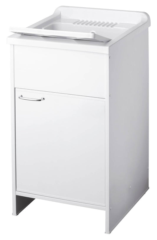 Negrari Garden 9006 Lavatoio Colore Bianco 45x50 H85 cm Mobile in PVC Resistente All’Acqua Apertura Battente Vasca Asse Lavaggio Polipropilene Fornito Montato Piedini Regolabili Per Lavanderia Interno Esterno Ambienti Umidi Con Scarico Sifone Troppopieno