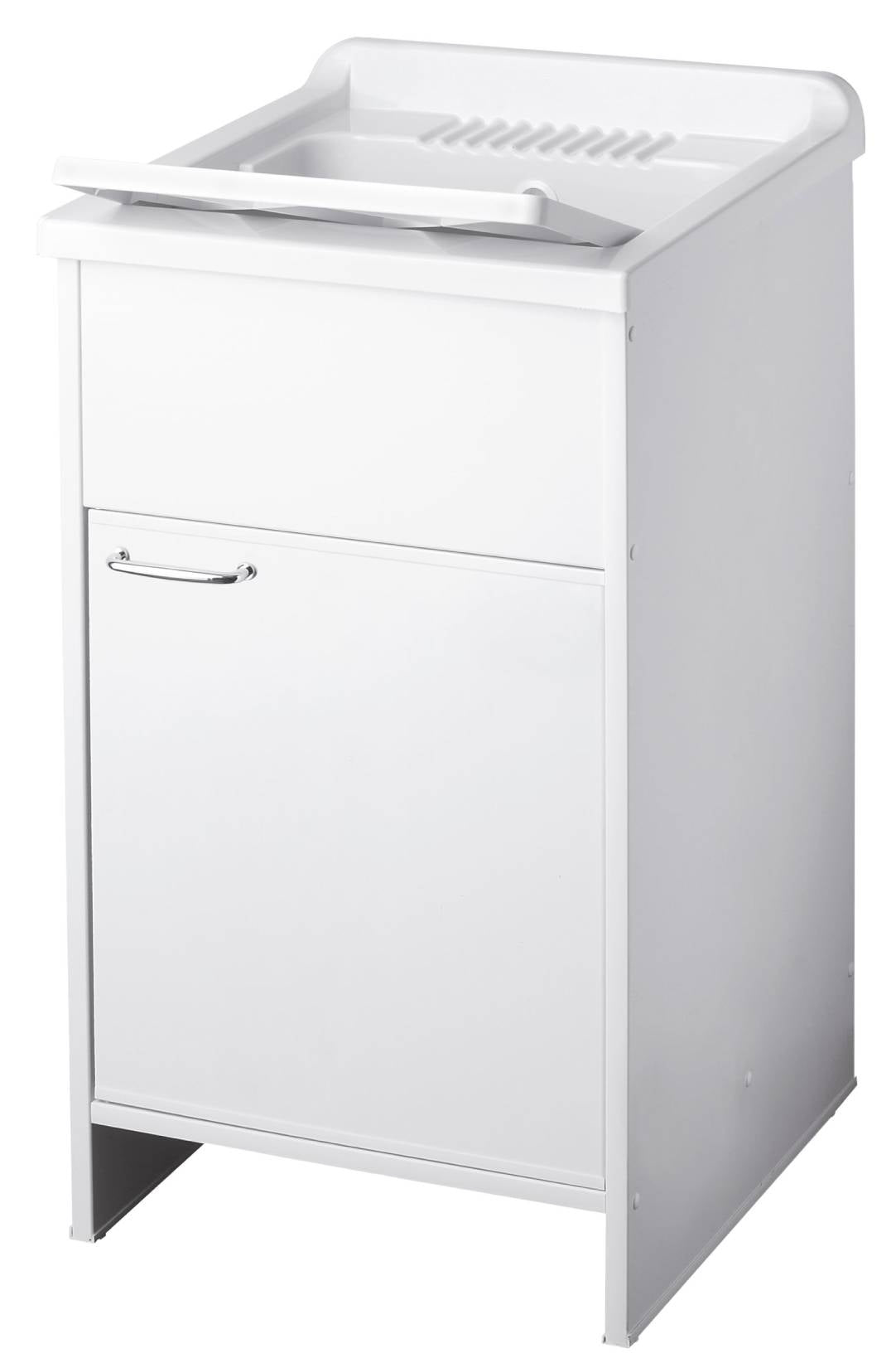 Negrari Kit Garden 9006K Mobile Lavatoio Lavapanni Casa Misura 45x50 H85 cm Bianco Kit Montaggio Lavanderia Bagno Apertura Anta Battente Reversibile Interno Esterno Pilozzo Vasca Asse Lavaggio Lavabo Plastica Resina PVC Sifone Resistente Acqua Umidità