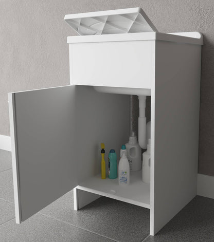 Negrari Kit Garden 9006K Mobile Lavatoio Lavapanni Casa Misura 45x50 H85 cm Bianco Kit Montaggio Lavanderia Bagno Apertura Anta Battente Reversibile Interno Esterno Pilozzo Vasca Asse Lavaggio Lavabo Plastica Resina PVC Sifone Resistente Acqua Umidità