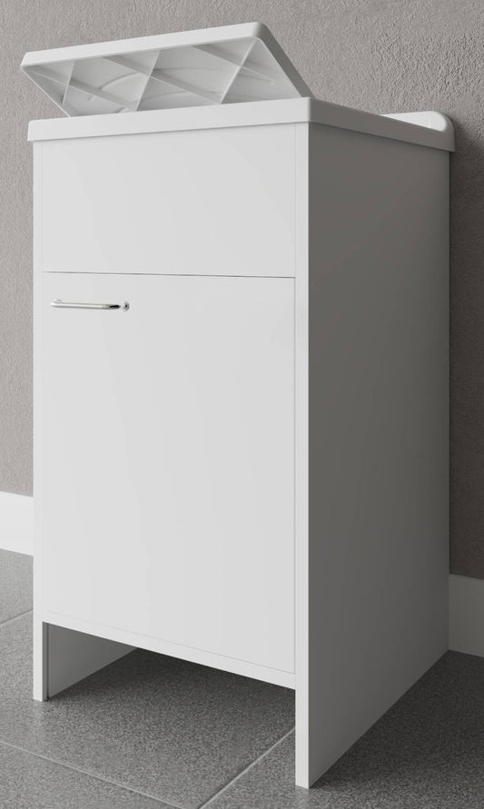 Negrari Kit Garden 9006K Mobile Lavatoio Lavapanni Casa Misura 45x50 H85 cm Bianco Kit Montaggio Lavanderia Bagno Apertura Anta Battente Reversibile Interno Esterno Pilozzo Vasca Asse Lavaggio Lavabo Plastica Resina PVC Sifone Resistente Acqua Umidità