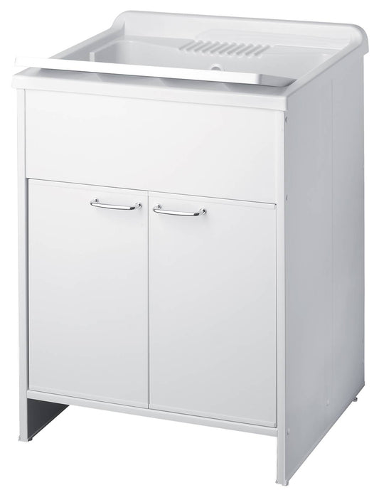 Negrari Garden 9007 Lavatoio Colore Bianco 60x60 H85 cm Mobile in PVC Resistente All’Acqua Apertura Battente Vasca Asse Lavaggio Polipropilene Fornito Montato Piedini Regolabili Per Lavanderia Interno Esterno Ambienti Umidi Con Scarico Sifone Troppopieno