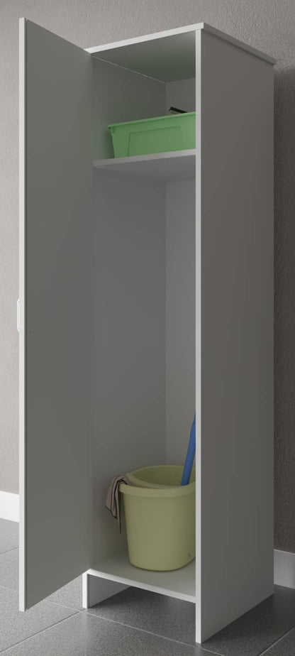 Negrari Garden FC9006K Colonna Lavanderia 1 Anta Bianco 46,5x49 H182 cm Mobile Armadio Fianchi a Terra in PVC Fornito In Kit Di Montaggio Resistente All'Acqua Adatto Per Interno Esterno Bagno Luoghi Umidi Apertura Sportello Battente Reversibile Ripiano