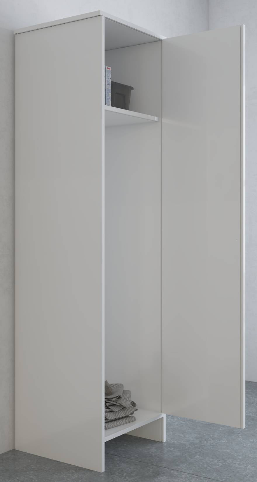 Negrari Garden FC9006K Colonna Lavanderia 1 Anta Bianco 46,5x49 H182 cm Mobile Armadio Fianchi a Terra in PVC Fornito In Kit Di Montaggio Resistente All'Acqua Adatto Per Interno Esterno Bagno Luoghi Umidi Apertura Sportello Battente Reversibile Ripiano