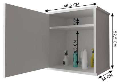 Negrari Garden FH945K Pensile 1 Anta Bianco 46,5x34 H52,5 cm Mobile Lavanderia Armadio Sospeso Fornito In Kit Di Montaggio in PVC Resistente All'Acqua Adatto Per Interno Esterno Luoghi Umidi Apertura Sportello Battente Reversibile Maniglia Cromata Ripiano