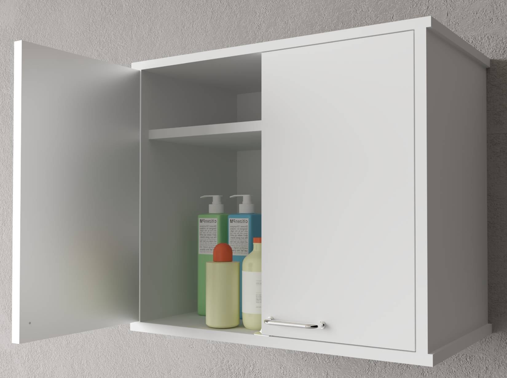 Negrari Garden FH960K Pensile 2 Ante Bianco 60x34 H52,5 cm Mobile Lavanderia Armadio Sospeso Fornito In Kit Di Montaggio in PVC Resistente All'Acqua Adatto Per Interno Esterno Luoghi Umidi Apertura Due Sportelli Battenti Maniglie Cromate Ripiano