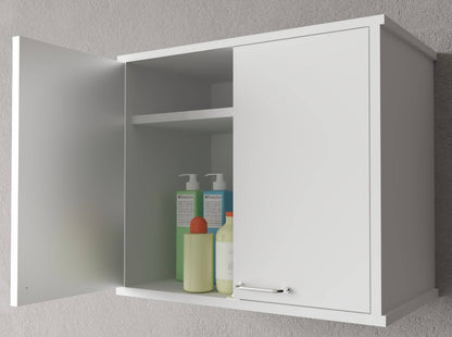 Negrari Garden FH960K Pensile 2 Ante Bianco 60x34 H52,5 cm Mobile Lavanderia Armadio Sospeso Fornito In Kit Di Montaggio in PVC Resistente All'Acqua Adatto Per Interno Esterno Luoghi Umidi Apertura Due Sportelli Battenti Maniglie Cromate Ripiano