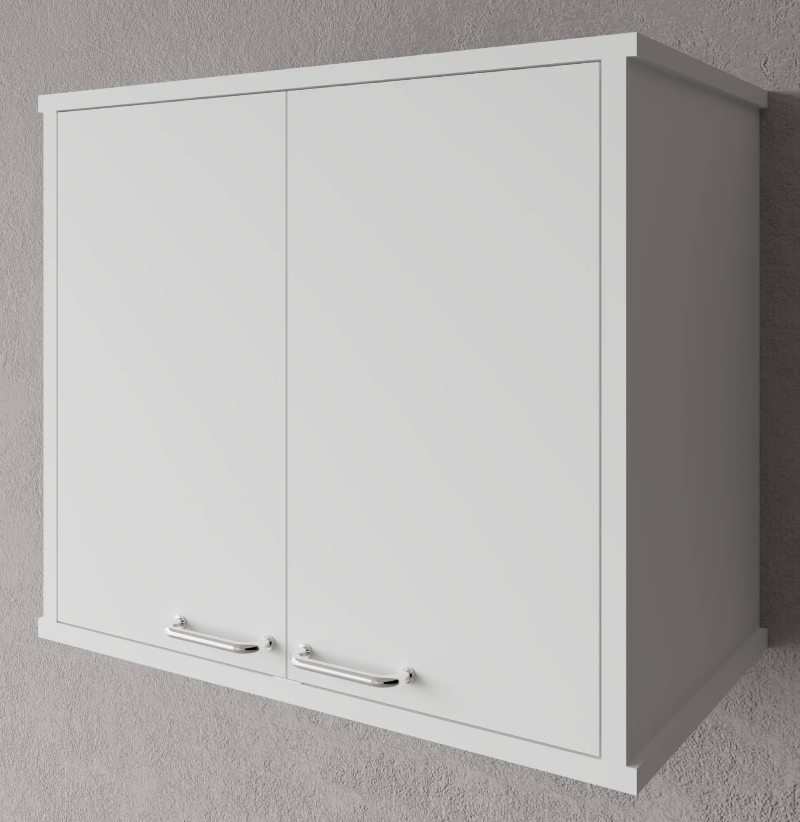 Negrari Garden FH960K Pensile 2 Ante Bianco 60x34 H52,5 cm Mobile Lavanderia Armadio Sospeso Fornito In Kit Di Montaggio in PVC Resistente All'Acqua Adatto Per Interno Esterno Luoghi Umidi Apertura Due Sportelli Battenti Maniglie Cromate Ripiano