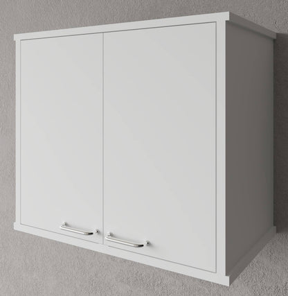 Negrari Garden FH960K Pensile 2 Ante Bianco 60x34 H52,5 cm Mobile Lavanderia Armadio Sospeso Fornito In Kit Di Montaggio in PVC Resistente All'Acqua Adatto Per Interno Esterno Luoghi Umidi Apertura Due Sportelli Battenti Maniglie Cromate Ripiano