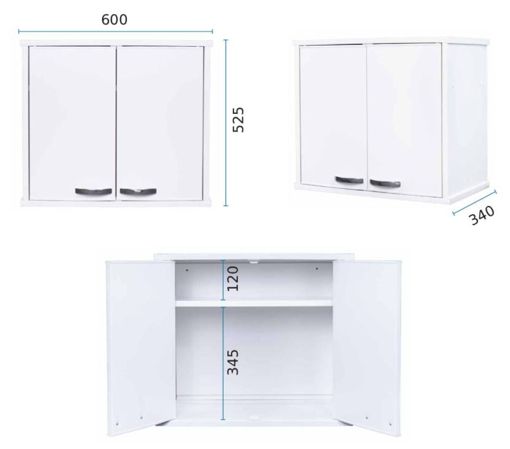 Negrari Garden FH960K Pensile 2 Ante Bianco 60x34 H52,5 cm Mobile Lavanderia Armadio Sospeso Fornito In Kit Di Montaggio in PVC Resistente All'Acqua Adatto Per Interno Esterno Luoghi Umidi Apertura Due Sportelli Battenti Maniglie Cromate Ripiano
