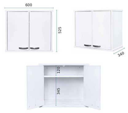 Negrari Garden FH960K Pensile 2 Ante Bianco 60x34 H52,5 cm Mobile Lavanderia Armadio Sospeso Fornito In Kit Di Montaggio in PVC Resistente All'Acqua Adatto Per Interno Esterno Luoghi Umidi Apertura Due Sportelli Battenti Maniglie Cromate Ripiano