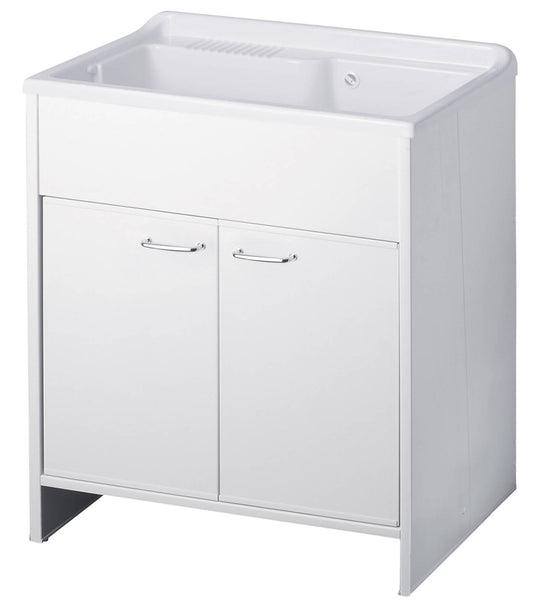 Negrari Kit Garden 9010K Lavatoio Colore Bianco 80x50 H85 cm Fornito In Kit di Montaggio Mobile PVC Resistente All’Acqua Apertura Battente Vasca Polipropilene Verniciato Piedini Regolabili Per Lavanderia Interno Esterno Ambienti Umidi Con Scarico Sifone