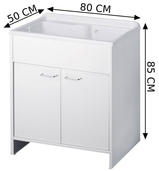 Negrari Kit Garden 9010K Lavatoio Colore Bianco 80x50 H85 cm Fornito In Kit di Montaggio Mobile PVC Resistente All’Acqua Apertura Battente Vasca Polipropilene Verniciato Piedini Regolabili Per Lavanderia Interno Esterno Ambienti Umidi Con Scarico Sifone