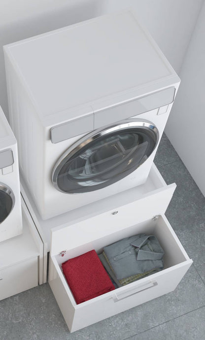Negrari Komodo 5018D Mobile Alza Porta Lavatrice Asciugatrice Con Cassettone Contenitore Indipendente Scorrevole Ad Ampia Capienza in Legno Nobilitato Idrofugo W100 Bianco Per Interno Maniglia Ruotine Apertura Anta a Ribalta Fornito Montato 69x65 H59 cm