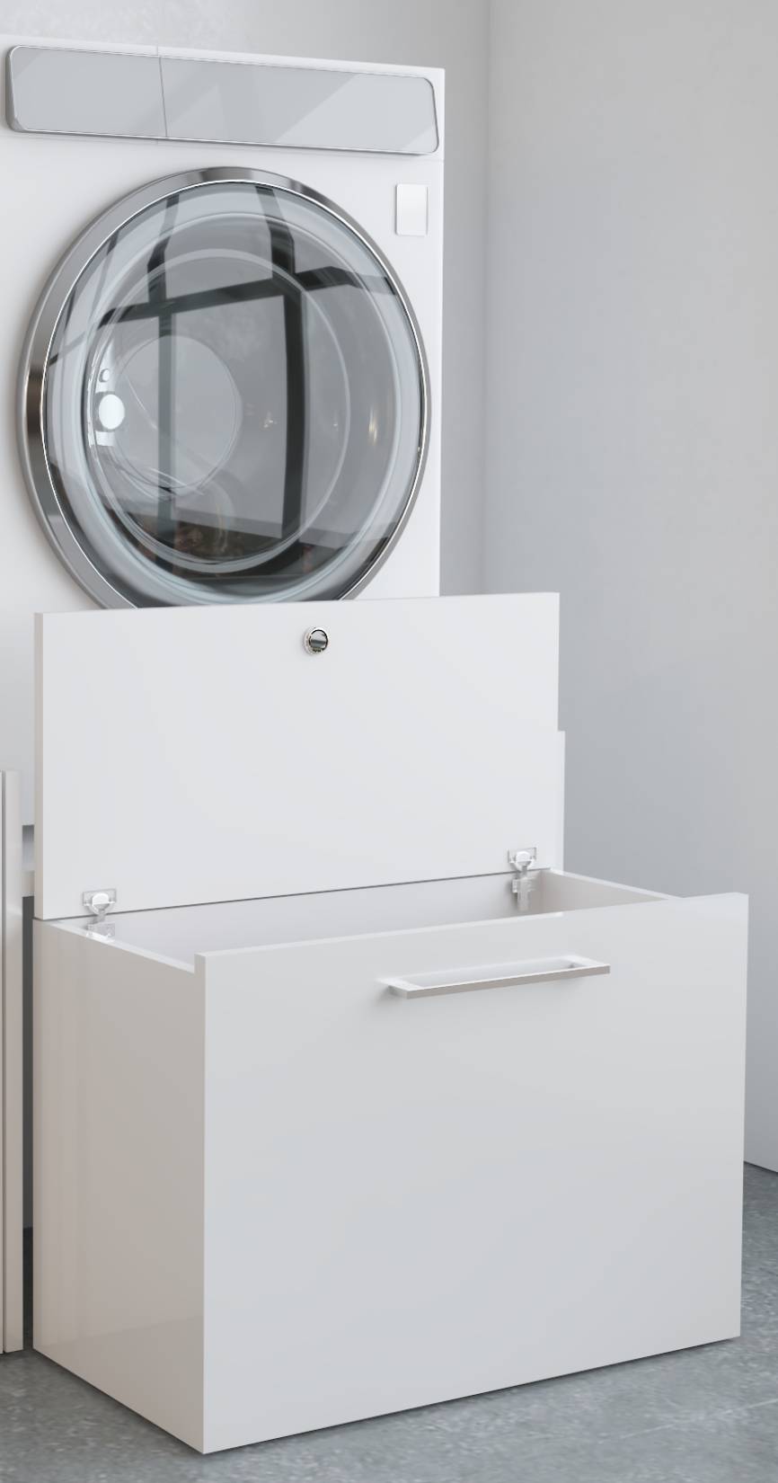 Negrari Komodo 5018D Mobile Alza Porta Lavatrice Asciugatrice Con Cassettone Contenitore Indipendente Scorrevole Ad Ampia Capienza in Legno Nobilitato Idrofugo W100 Bianco Per Interno Maniglia Ruotine Apertura Anta a Ribalta Fornito Montato 69x65 H59 cm