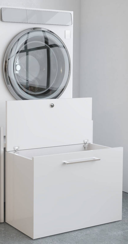 Negrari Komodo 5018D Mobile Alza Porta Lavatrice Asciugatrice Con Cassettone Contenitore Indipendente Scorrevole Ad Ampia Capienza in Legno Nobilitato Idrofugo W100 Bianco Per Interno Maniglia Ruotine Apertura Anta a Ribalta Fornito Montato 69x65 H59 cm