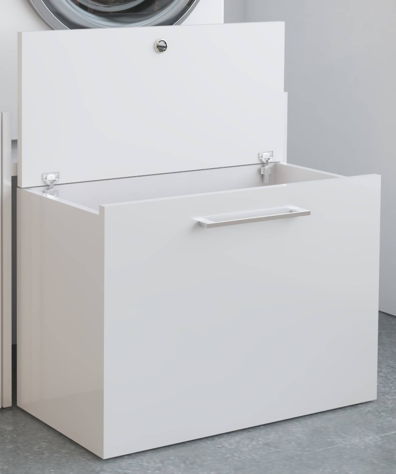 Negrari Komodo 5018D Mobile Alza Porta Lavatrice Asciugatrice Con Cassettone Contenitore Indipendente Scorrevole Ad Ampia Capienza in Legno Nobilitato Idrofugo W100 Bianco Per Interno Maniglia Ruotine Apertura Anta a Ribalta Fornito Montato 69x65 H59 cm