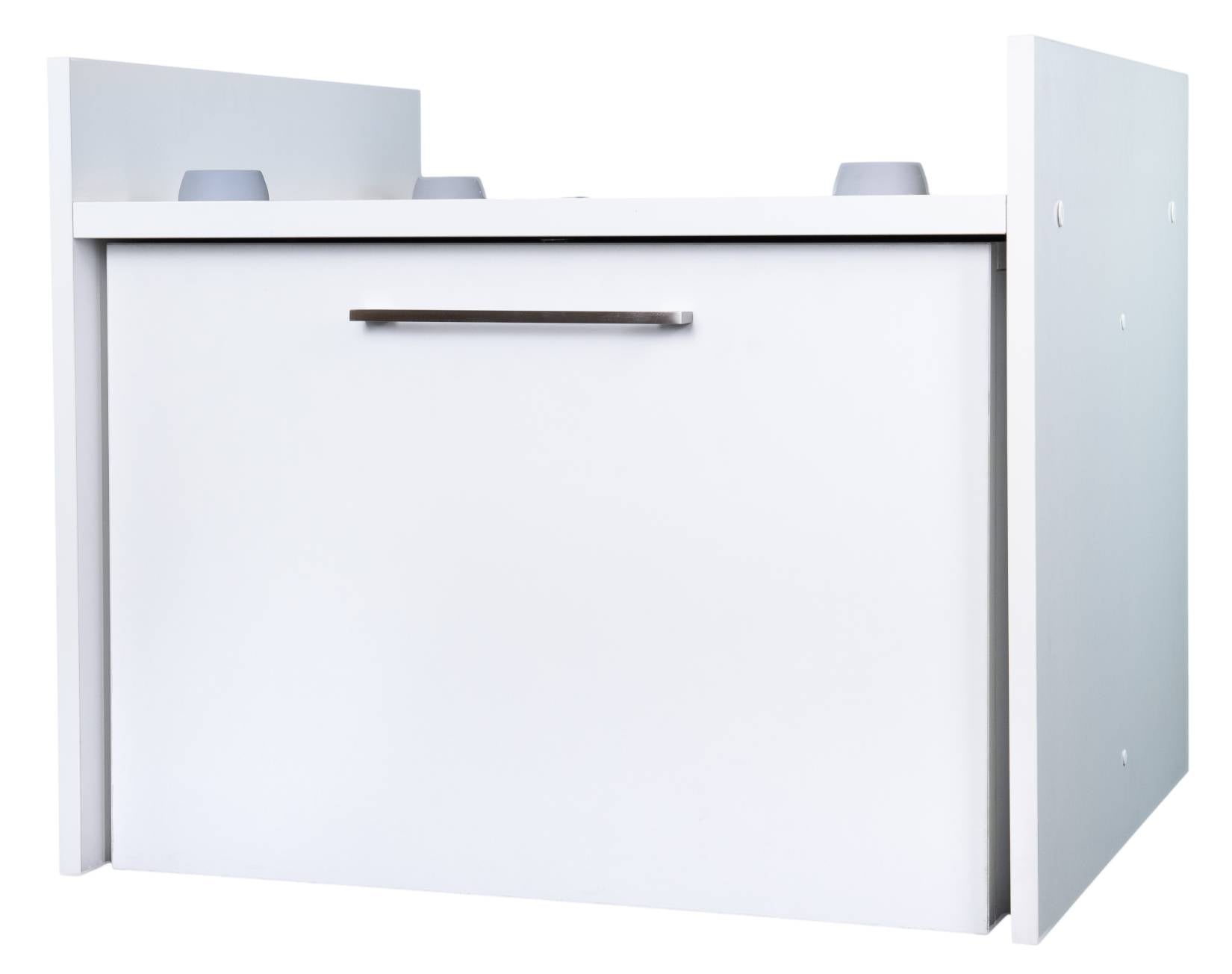 Negrari Komodo 5018D Mobile Alza Porta Lavatrice Asciugatrice Con Cassettone Contenitore Indipendente Scorrevole Ad Ampia Capienza in Legno Nobilitato Idrofugo W100 Bianco Per Interno Maniglia Ruotine Apertura Anta a Ribalta Fornito Montato 69x65 H59 cm
